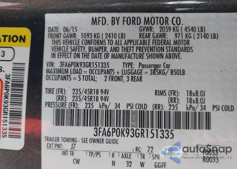 2016 Ford Fusion Titanium z USA, uszkodzony, nr VIN 3FA6P0K93GR151335